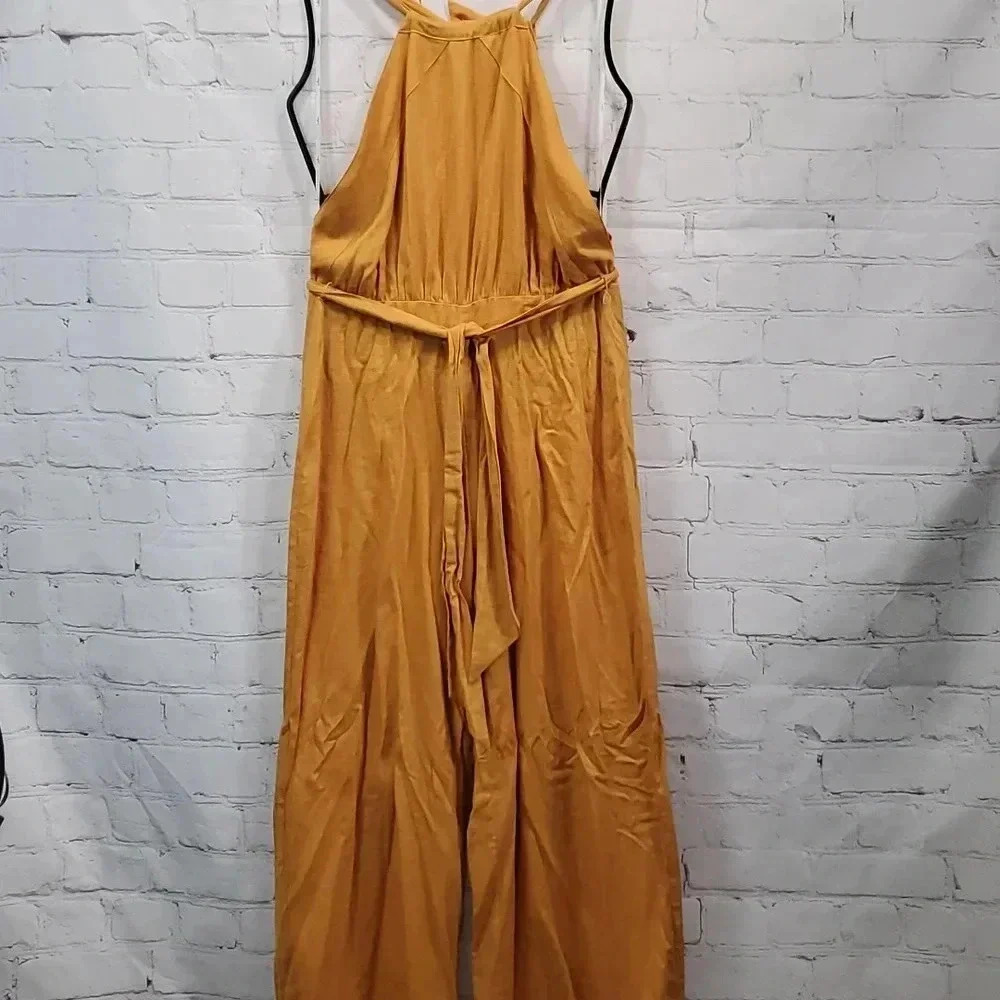 Lulus Reach for Radiance Marigold Halter Wide-Leg Jumpsuit Size M NWT - Picture 5 of 14